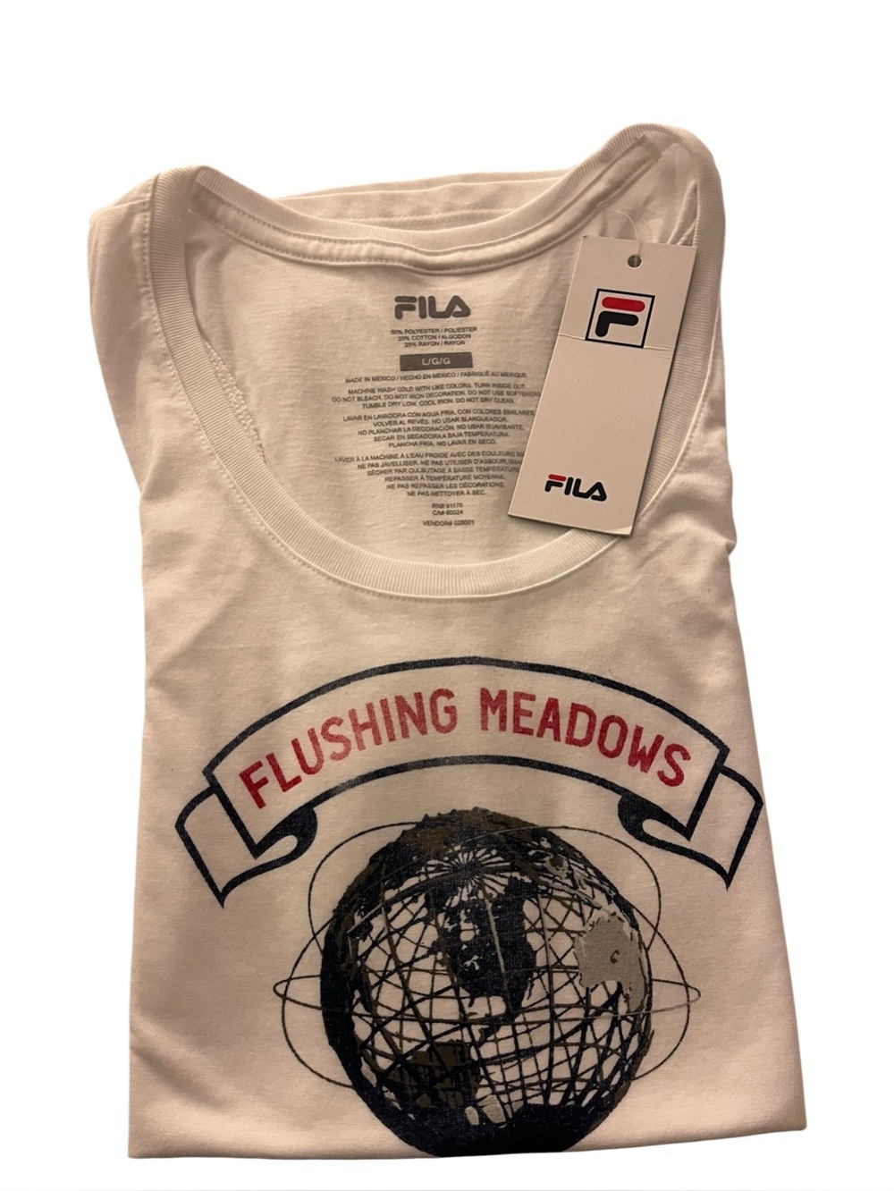 Fila White 'Flushing Meadows' Graphic Tee with Navy Globe